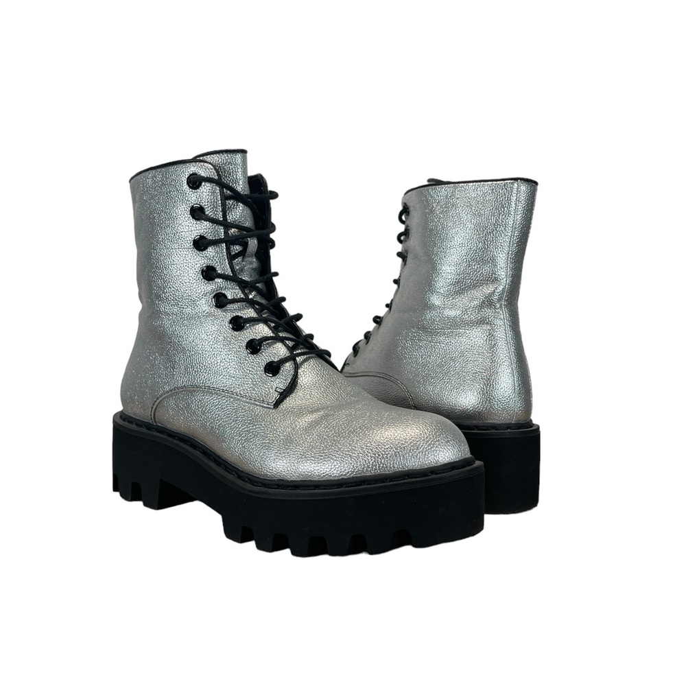 Metallic Silver Platform Combat Boots - image 1